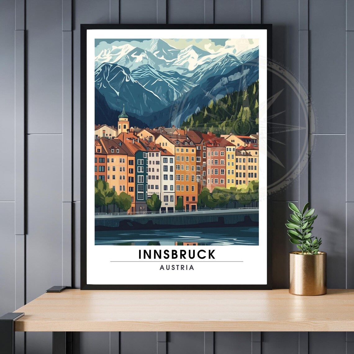 Innsbruck Austria Old Town River Snowy Alps Cityscape Travel Poster