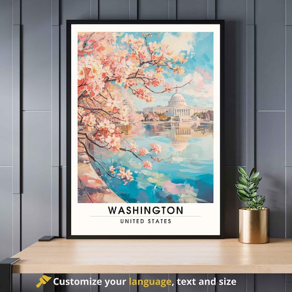 Washington United States Poster Cherry Blossoms Tidal Basin Capitol Art
