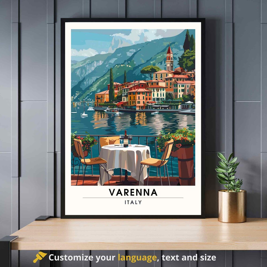 Varenna Italy Lake Como Village Lakeside Terrace Vintage Travel Poster