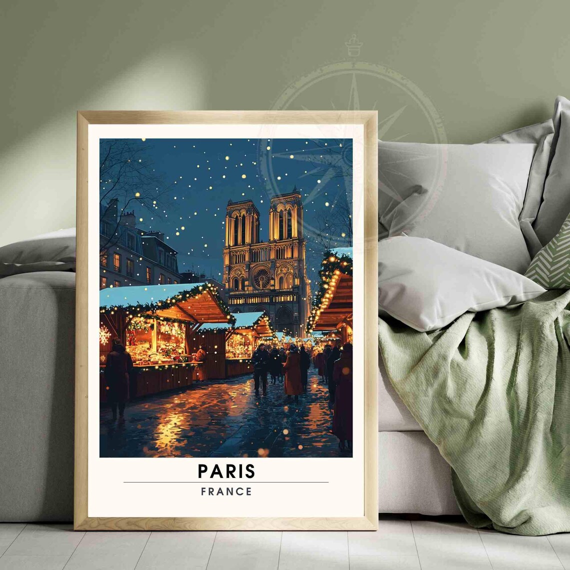 Christmas Paris Notre-Dame Festive Market Night Glow Travel Poster - Image 3