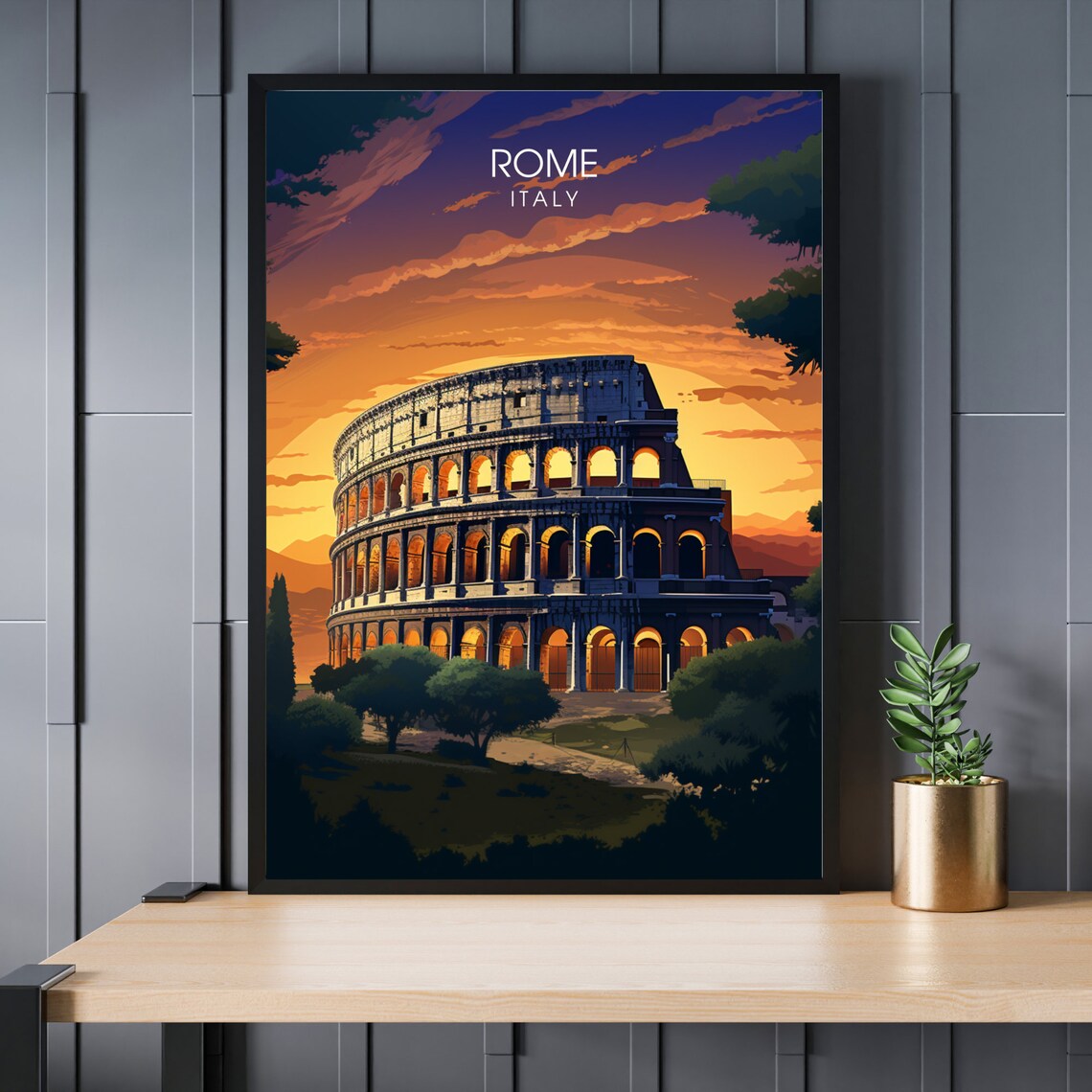 Rome Italy Colosseum Sunset Travel Poster Ancient Landmark View