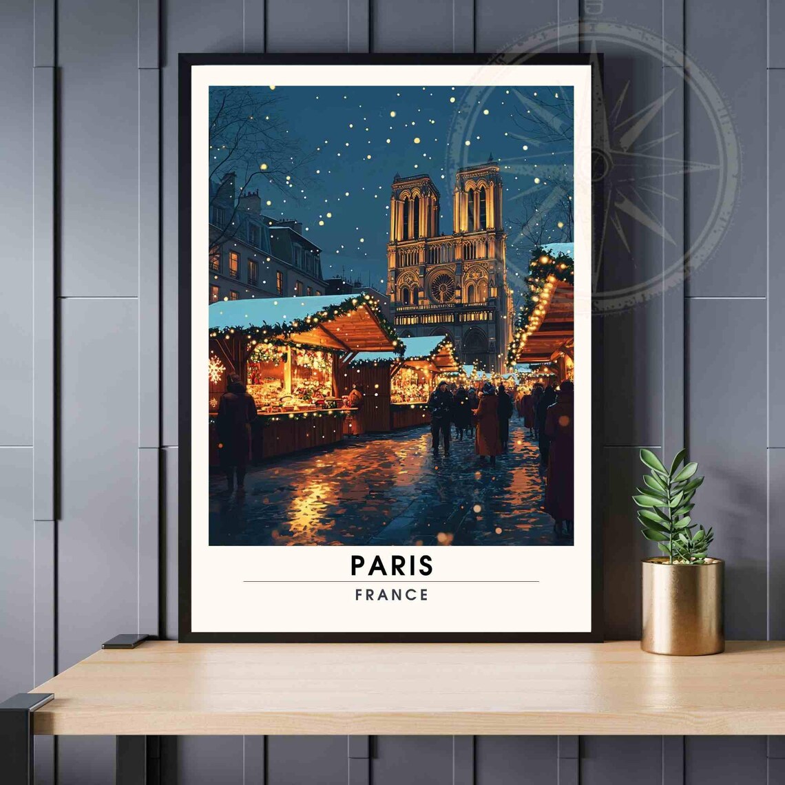 Christmas Paris Notre-Dame Festive Market Night Glow Travel Poster