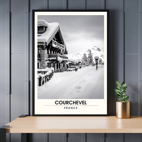 Courchevel Poster Station Print Mountain Black And White