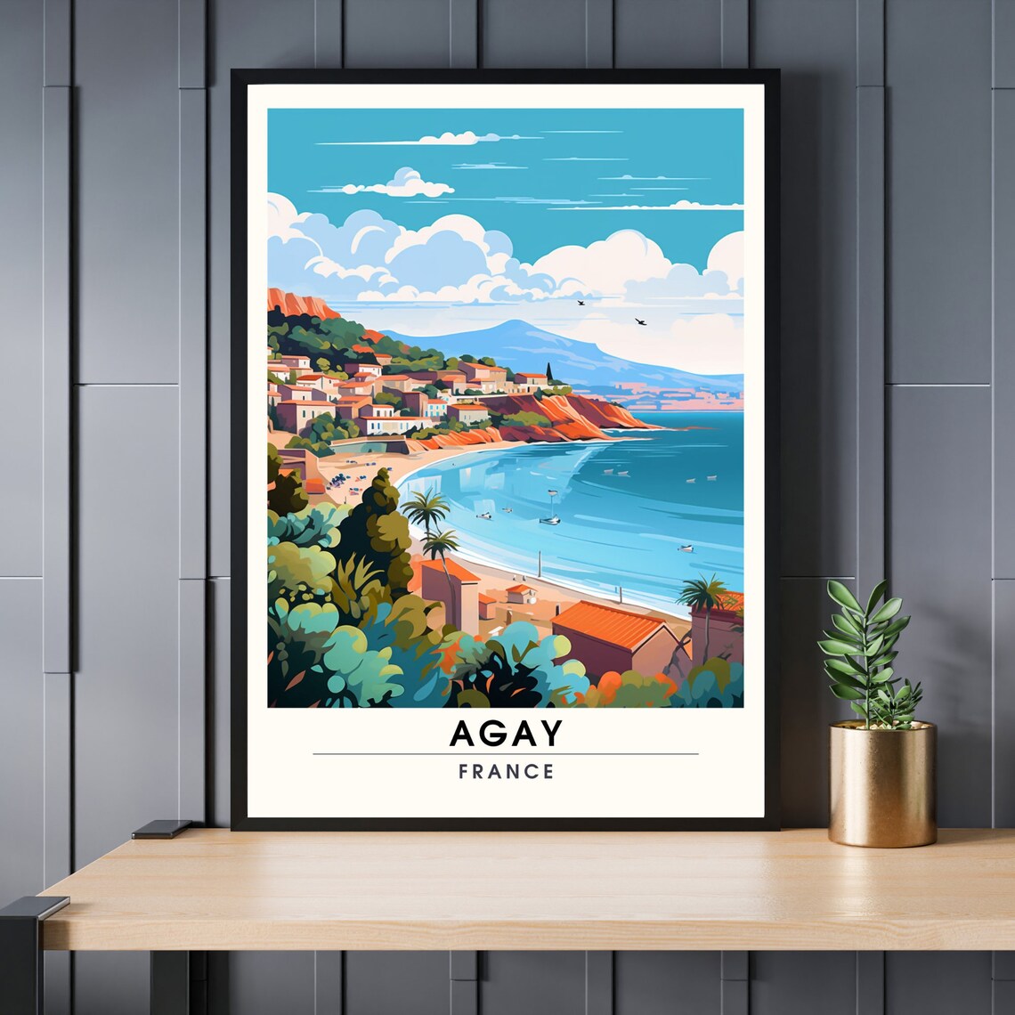 Agay France French Riviera Red Rocks Bay Beach Travel Poster