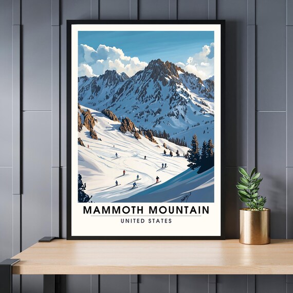 Mammoth Mountain Skiers Steep Snowy Peak Winter Sports Travel Poster