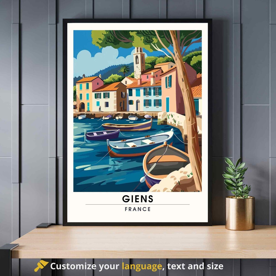 Giens France Coastal Fishing Village Harbor Boats Travel Poster