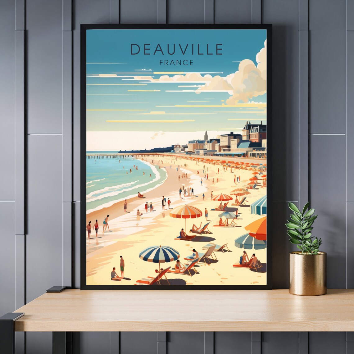 Deauville France Retro Beach Umbrellas Normandy Seaside Travel Poster