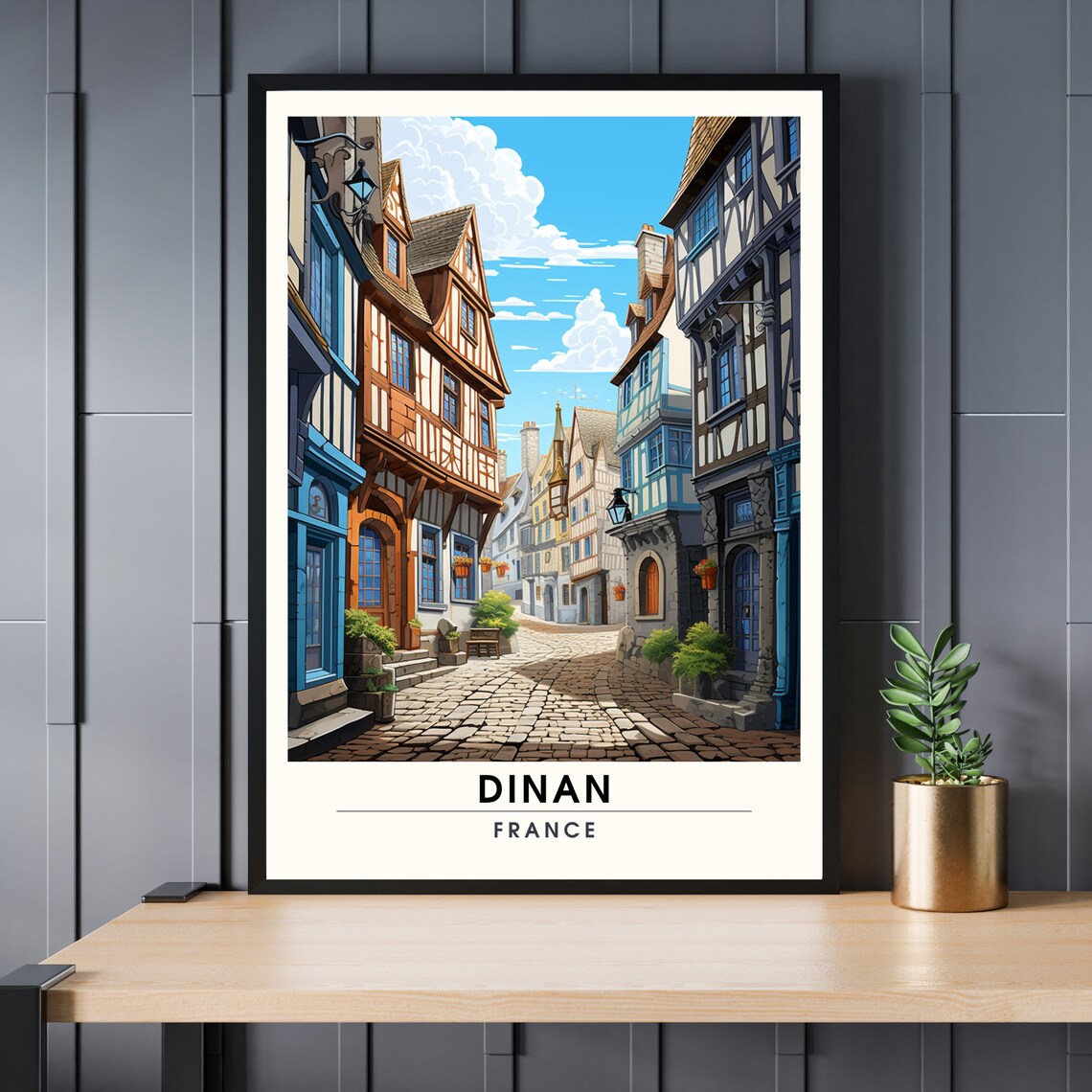 Dinan France Medieval Half Timbered Street Brittany Travel Poster