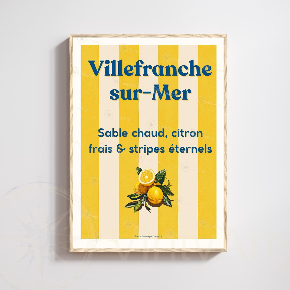 Villefranche-sur-Mer Yellow Stripes Lemons French Riviera Art Poster