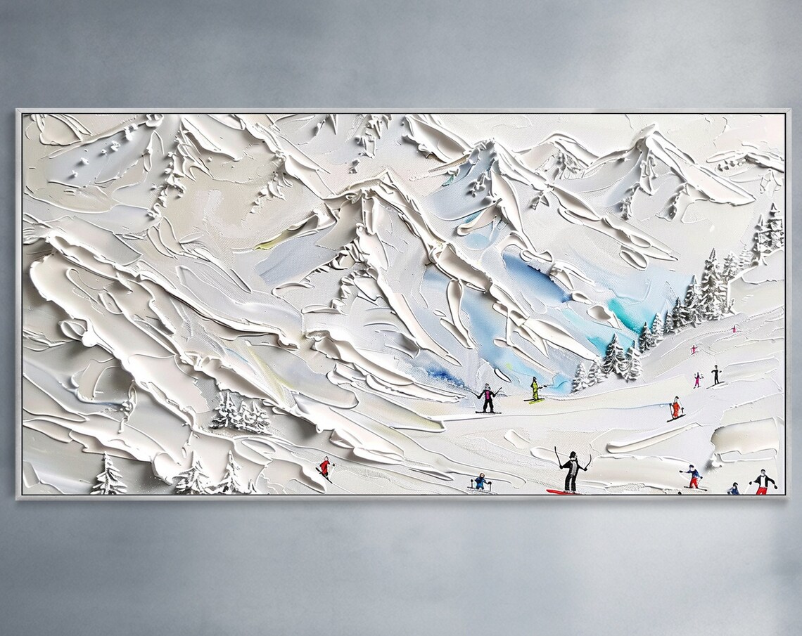 Winter Skiing Getaway Party Art, Minimalist Mountain Print