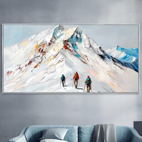 Snow Mountain Climbers Expedition 3D Textured Winter Art Poster