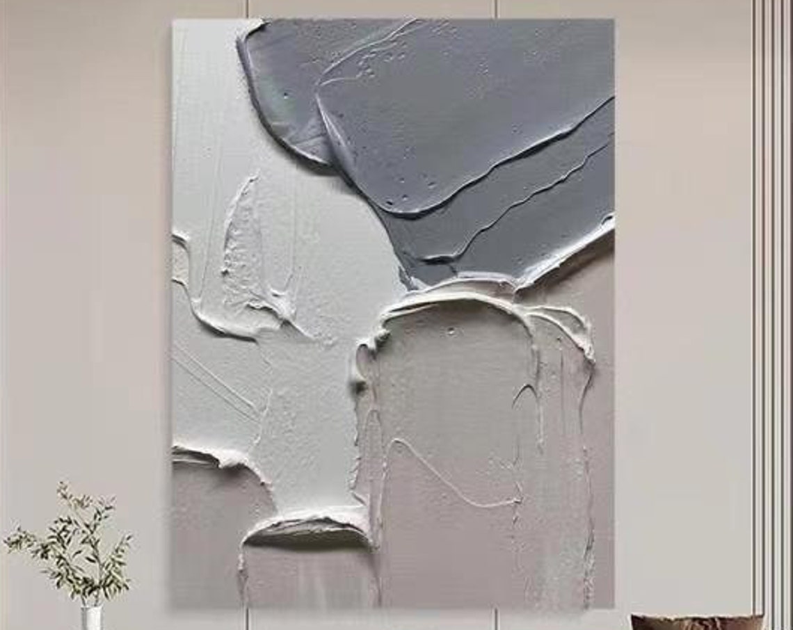 Gray Tone 3D Thick Texture Abstract Minimalist Modern Painting Poster