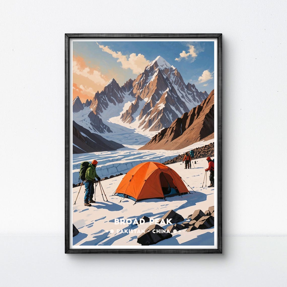 Broad Peak Expedition Orange Tent Camp Climbers Karakoram Poster