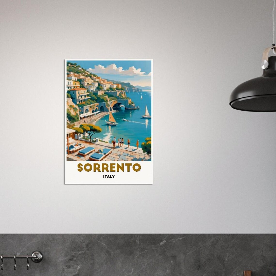 Sorrento Italy Coastal Town Terrace Sailboats Vintage Poster Art - Image 3