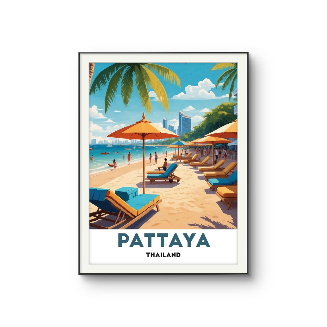 Pattaya Thailand Vibrant Beach Umbrellas Seaside Travel Poster - Image 2