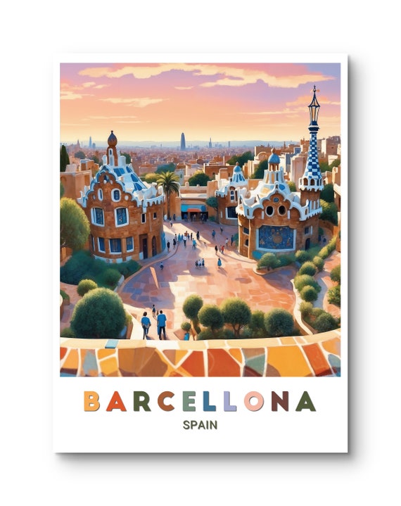 Barcellona Poster Stunning View Of Park Gell At Sunset Ideal Wall Art For Home Office And Gift Giving Barcellona Wall Art