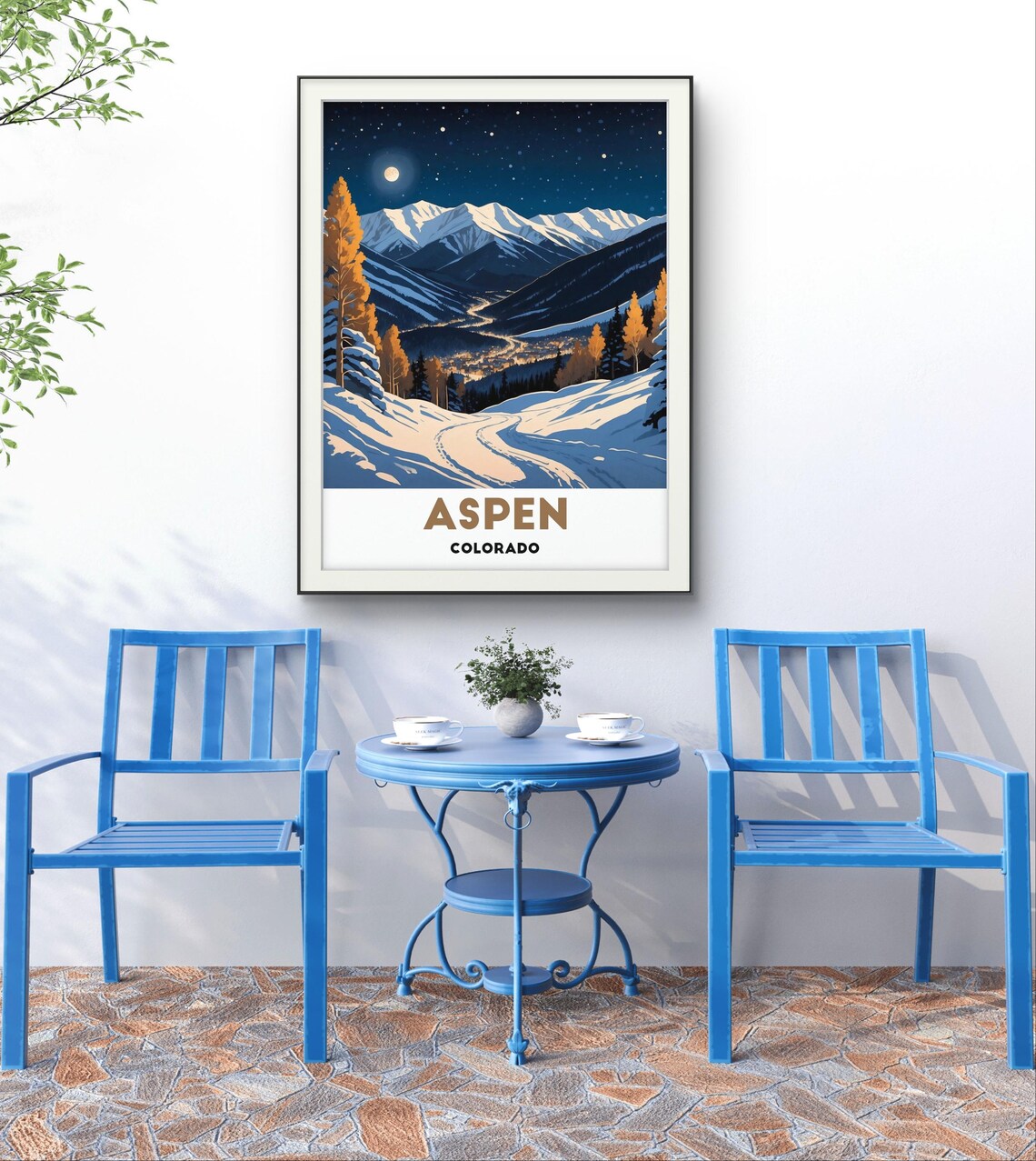 Aspen Colorado Moonlit Snowy Mountain Valley Night Travel Poster - Image 3