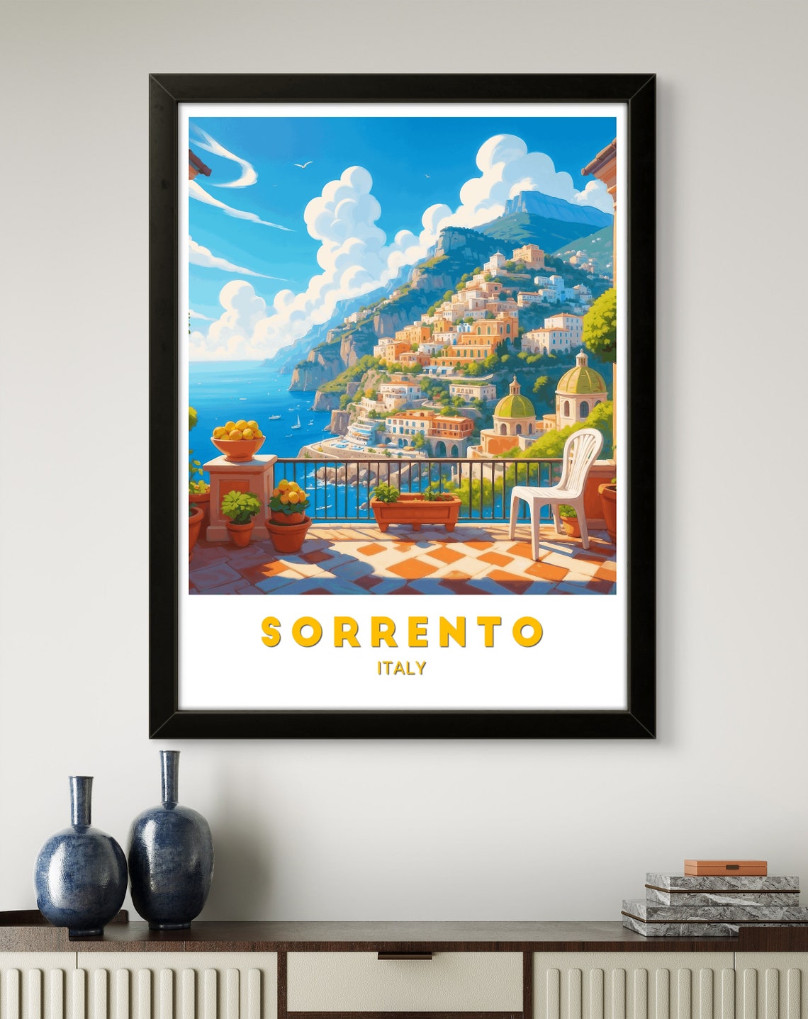 Sorrento Italy Coastal Townscape Lemon Terrace Sea View Poster - Image 2