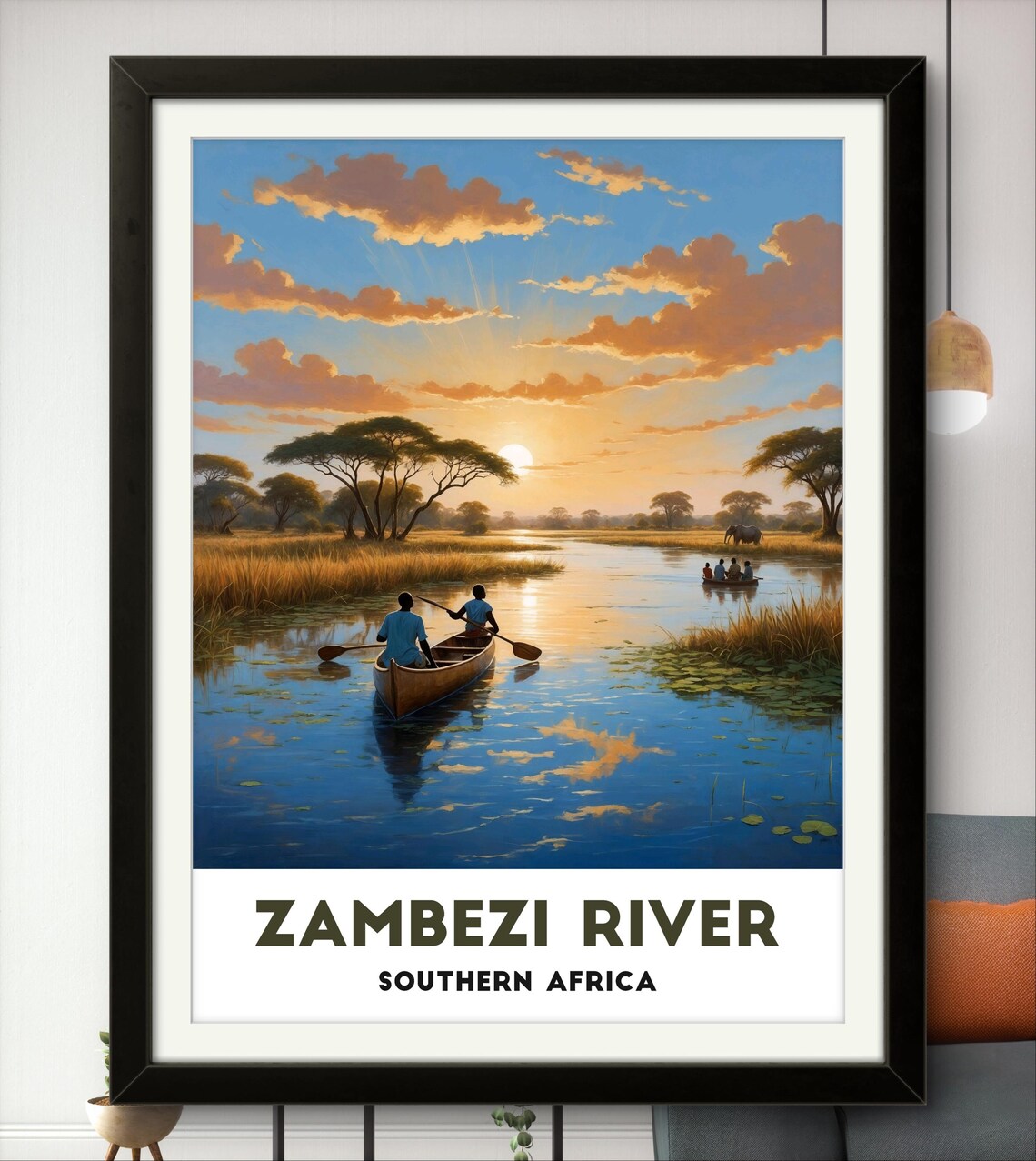 Zambezi River Southern Africa Canoe Sunset Adventure Travel Poster - Image 2