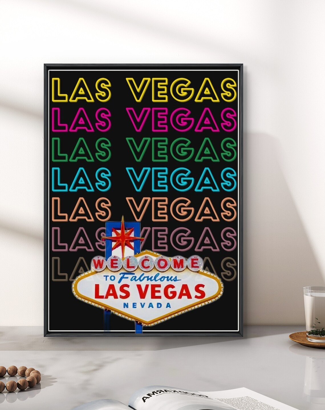 Las Vegas Welcome Sign Colorful Neon Lettering Travel Poster - Image 3