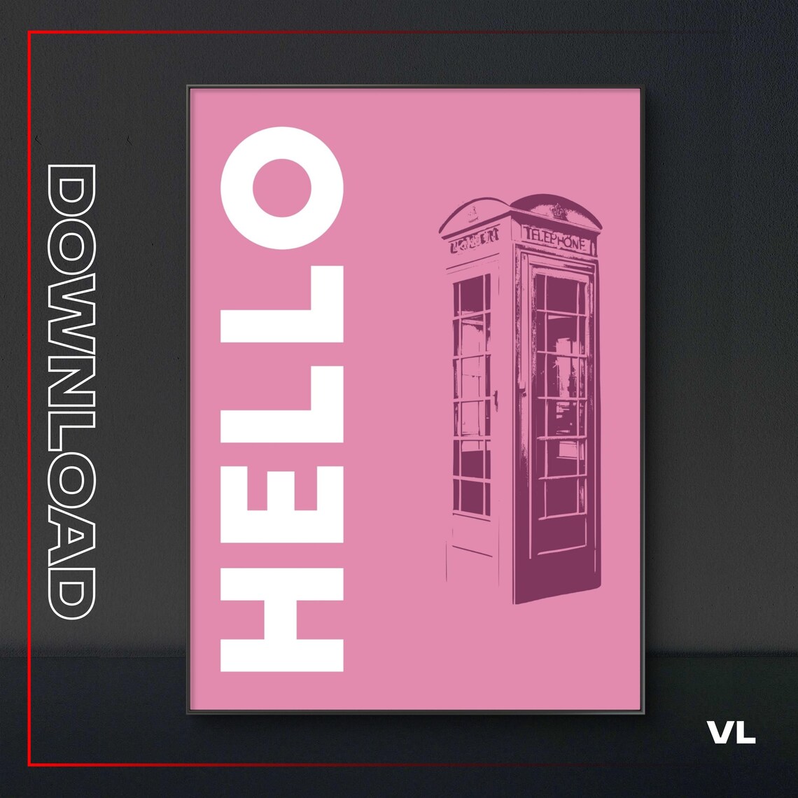 Hello Pink British Telephone Box Pop Art London Street Poster
