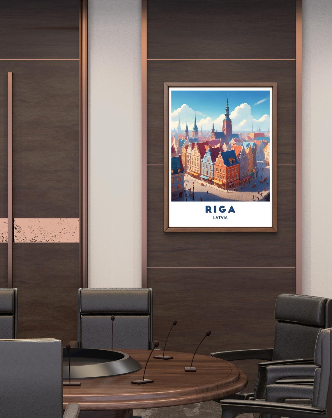 Riga Latvia Colorful Old Town Skyline Church Spires Art Poster - Image 2