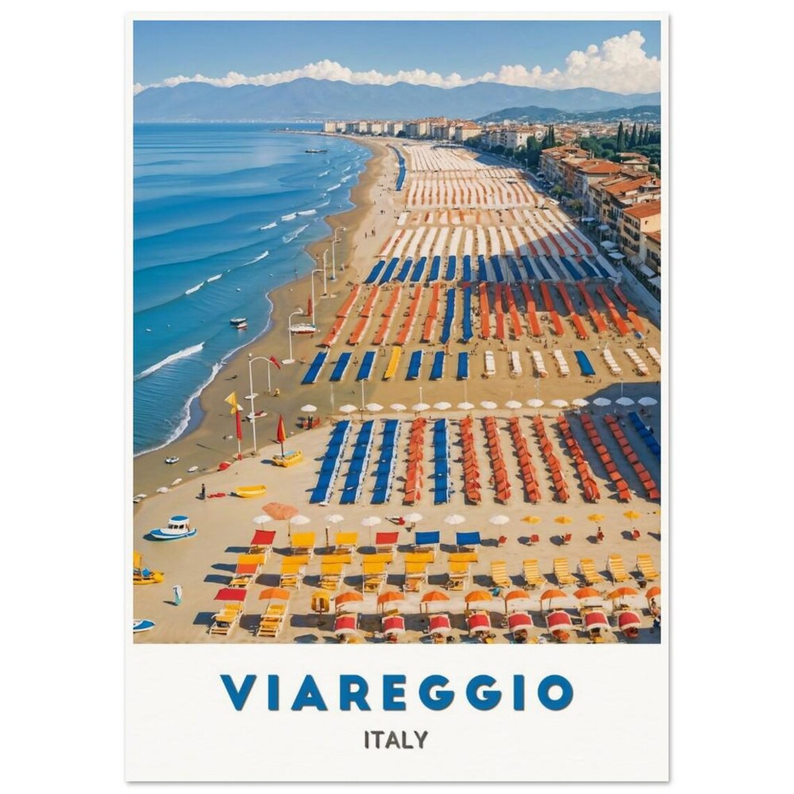 Viareggio Italy Aerial Beach Colorful Umbrella Rows Coast Poster
