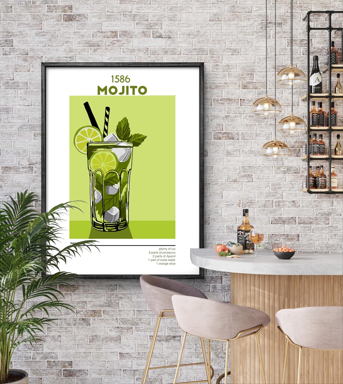 Vintage 1586 Mojito Cocktail Recipe Mint Lime Home Bar Art Poster - Image 3