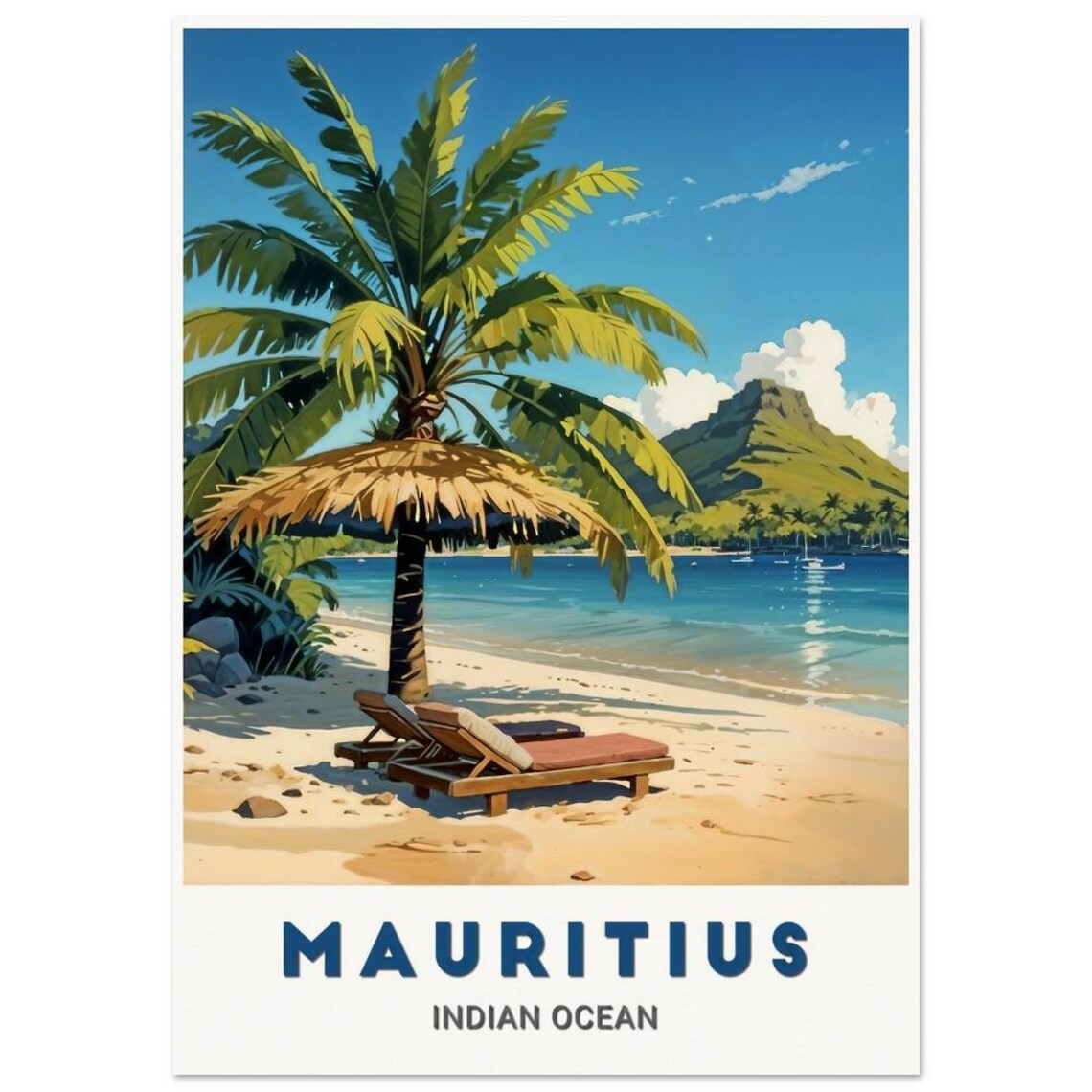 Mauritius Indian Ocean Palm Beach Loungers Mountain Bay Poster