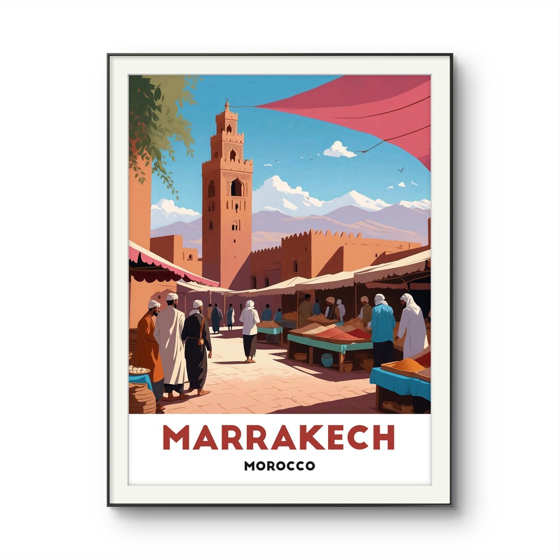 Marrakech Morocco Market Koutoubia Mosque Travel Wall Poster - Image 2
