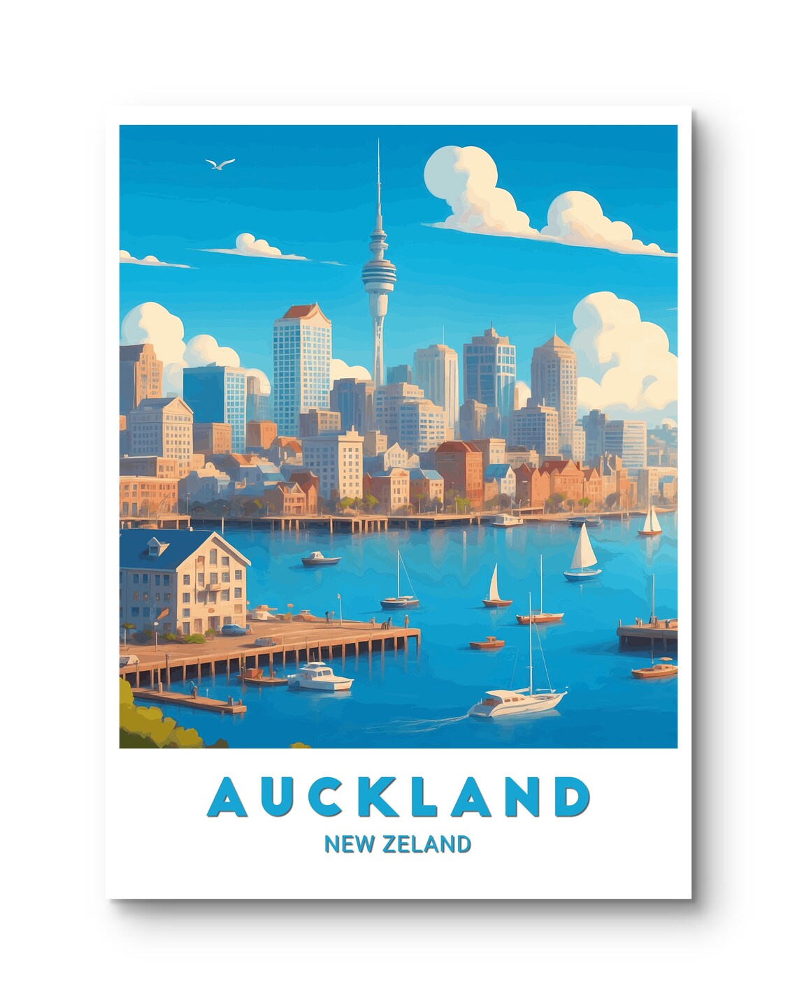 Auckland Sky Tower Harbor Sails New Zealand Cityscape Poster - Image 2
