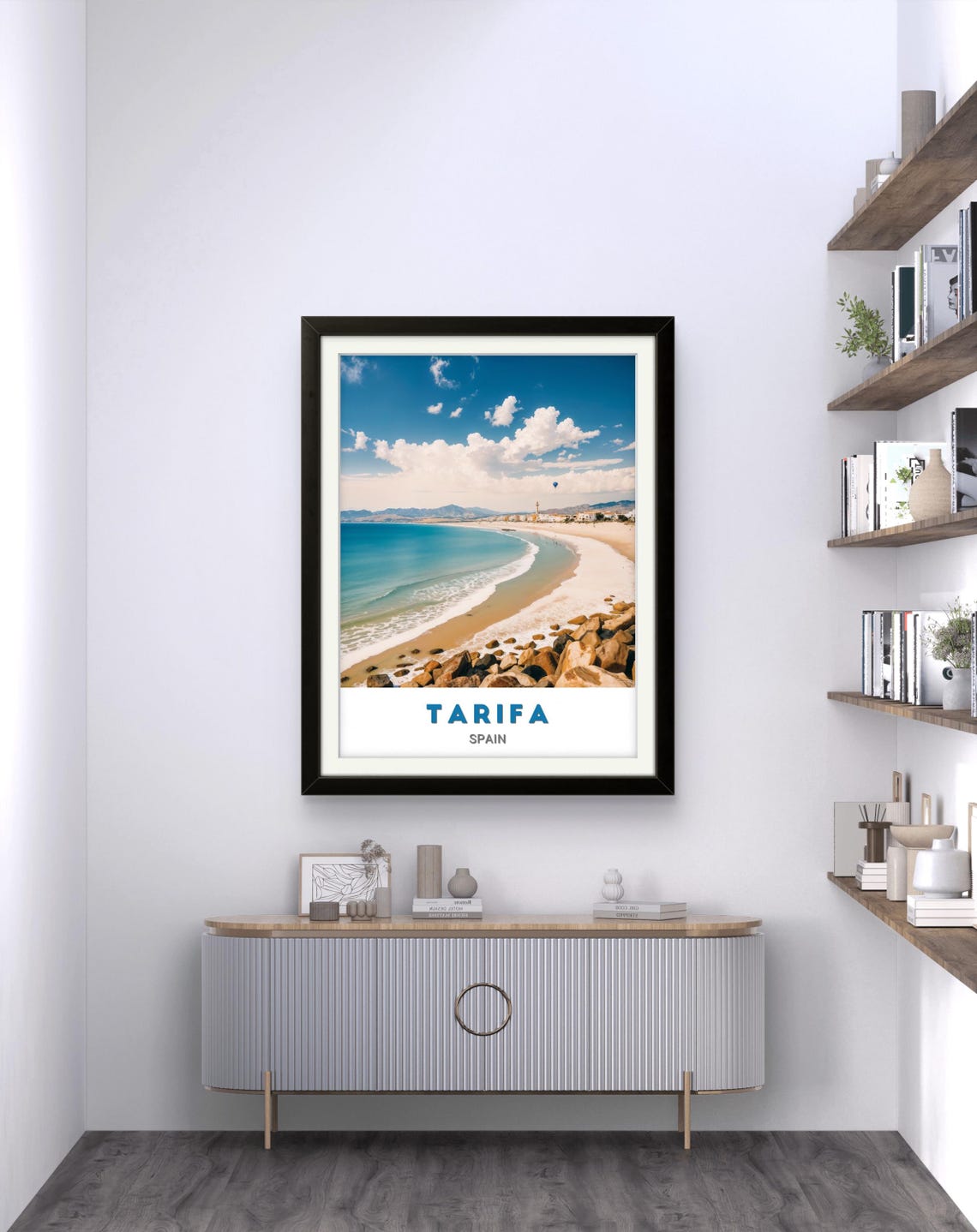 Tarifa Spain Rocky Shore Balloon Tower White Sand Beach Poster - Image 2
