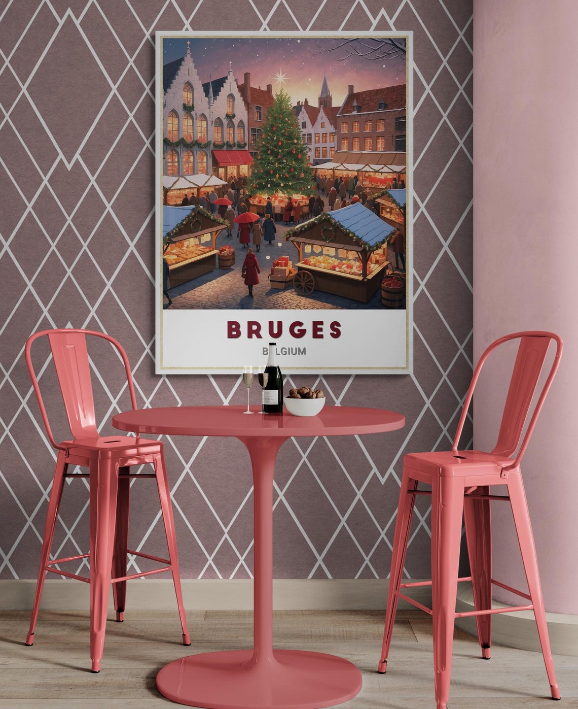 Bruges Poster Enchanting Winter Christmas Market Scene In The Heart Of Belgiums Fairytale City Perfect For Home Dcor - Image 2
