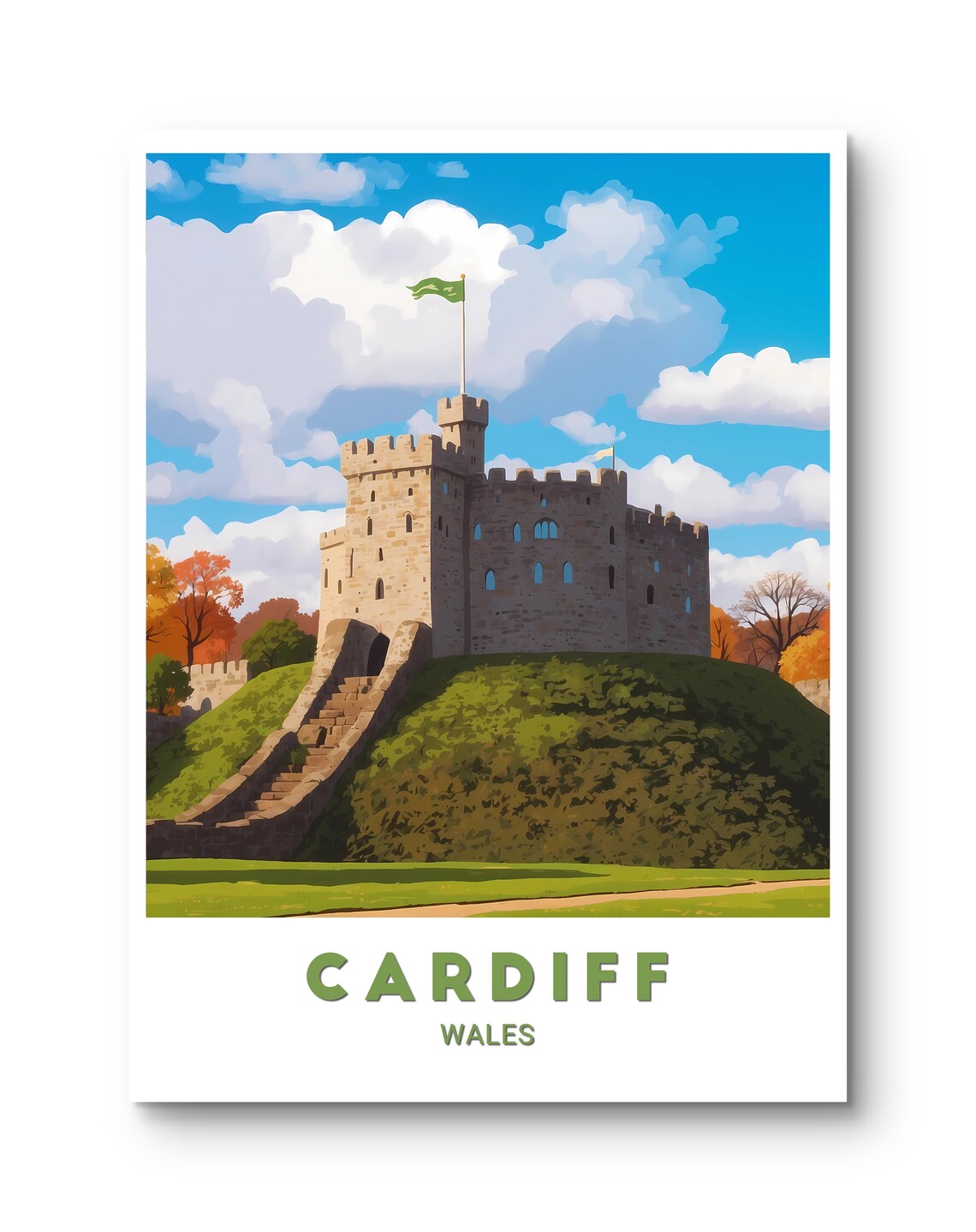 Cardiff Wales Norman Castle Keep Autumn Park Heritage Travel Poster - Image 3