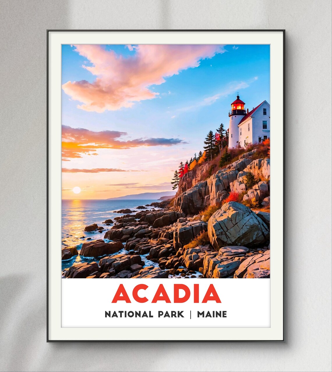 Acadia Maine Bass Harbor Head Lighthouse Sunset Coastal Poster