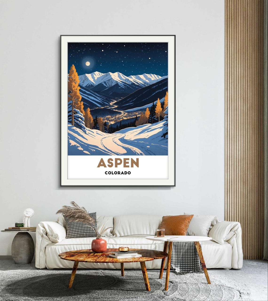 Aspen Colorado Moonlit Snowy Mountain Valley Night Travel Poster - Image 2