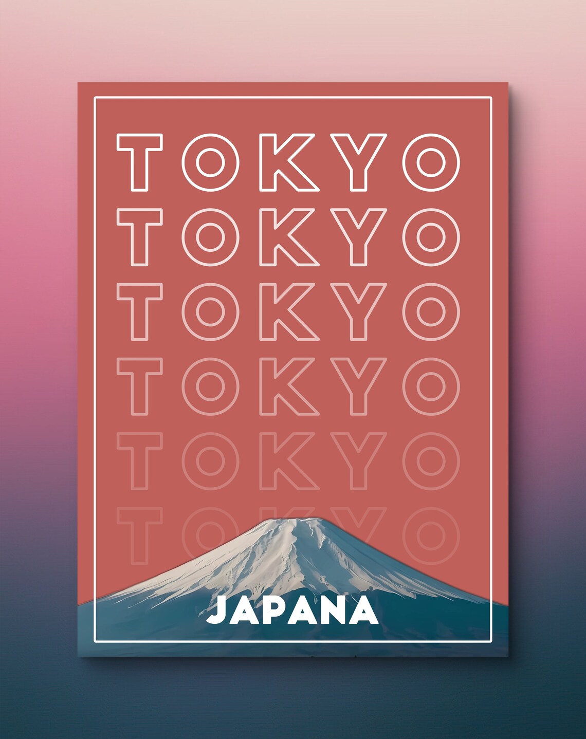 Tokyo Mount Fuji Snow Peak Red Retro Travel Typography Poster