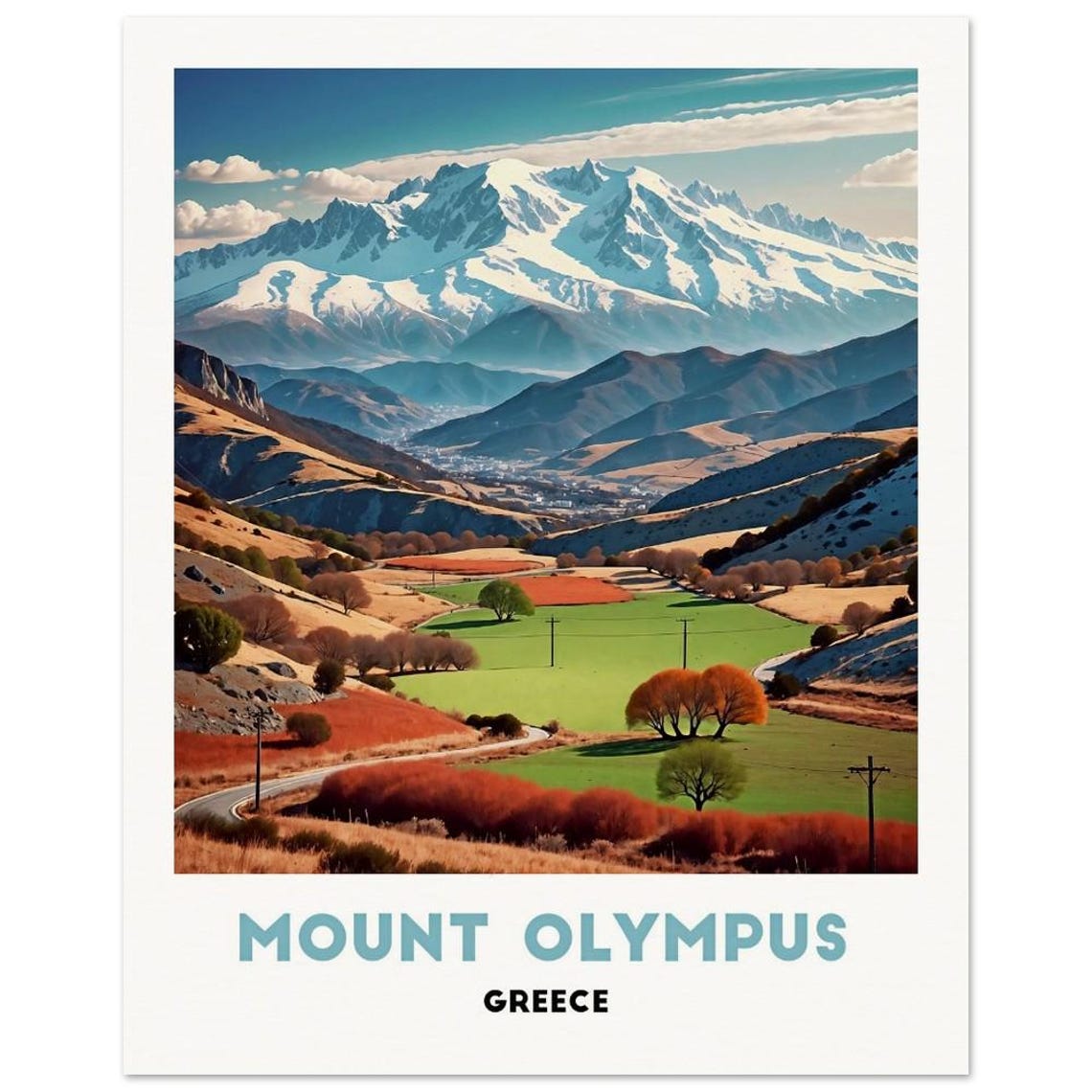 Mount Olympus Greece Snow Capped Peaks Valley Travel Autumn Poster - Image 2