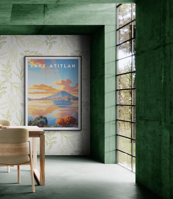 Lake Atitln Poster Stunning Guatemalan Sunset Over Volcanoes Vibrant Wall Art For Home Or Office