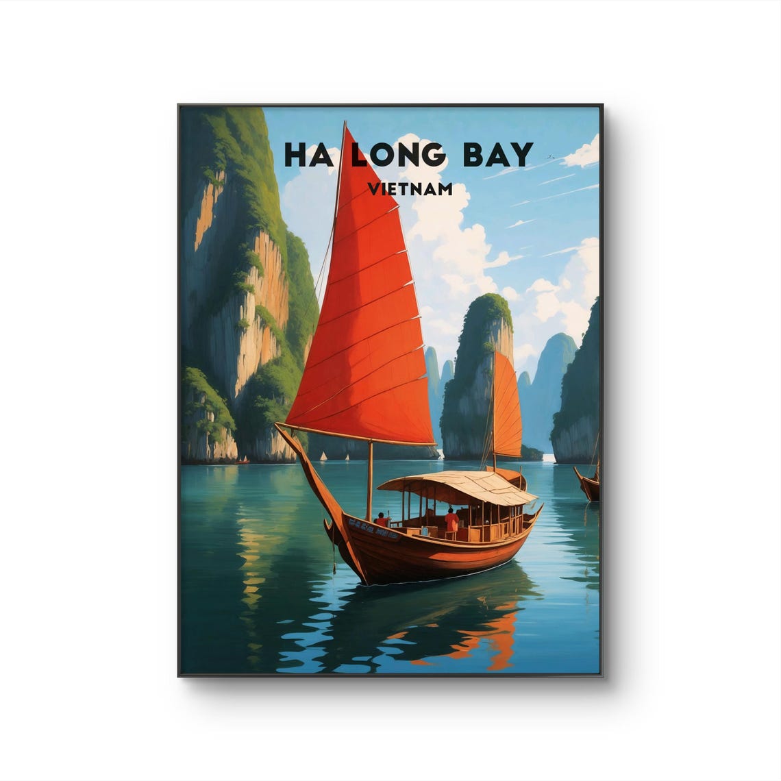 Ha Long Bay Vietnam Limestone Karsts Red Sail Junk Boat Poster - Image 3