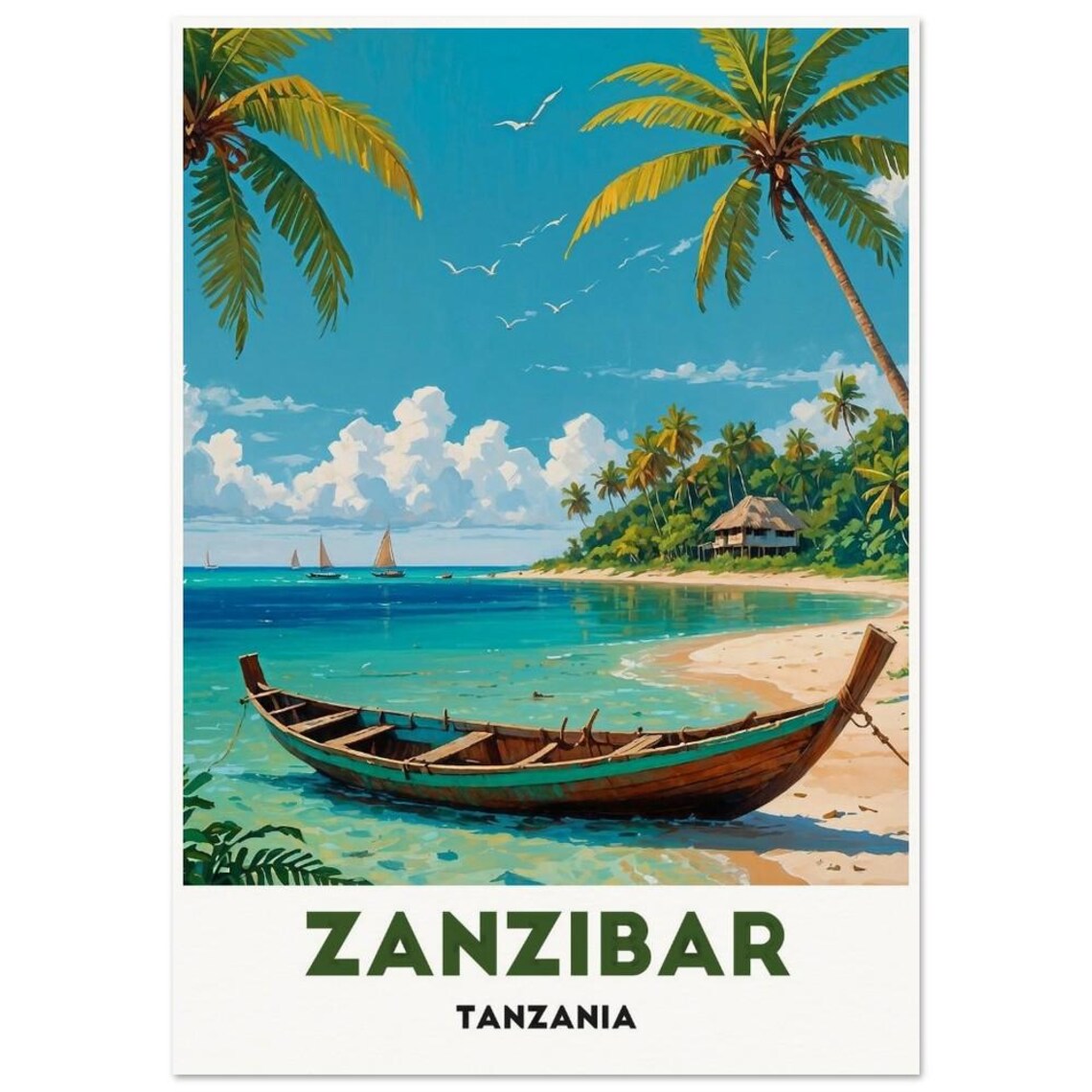 Zanzibar Tanzania Tropical Beach Palm Boat Paradise Travel Poster - Image 4
