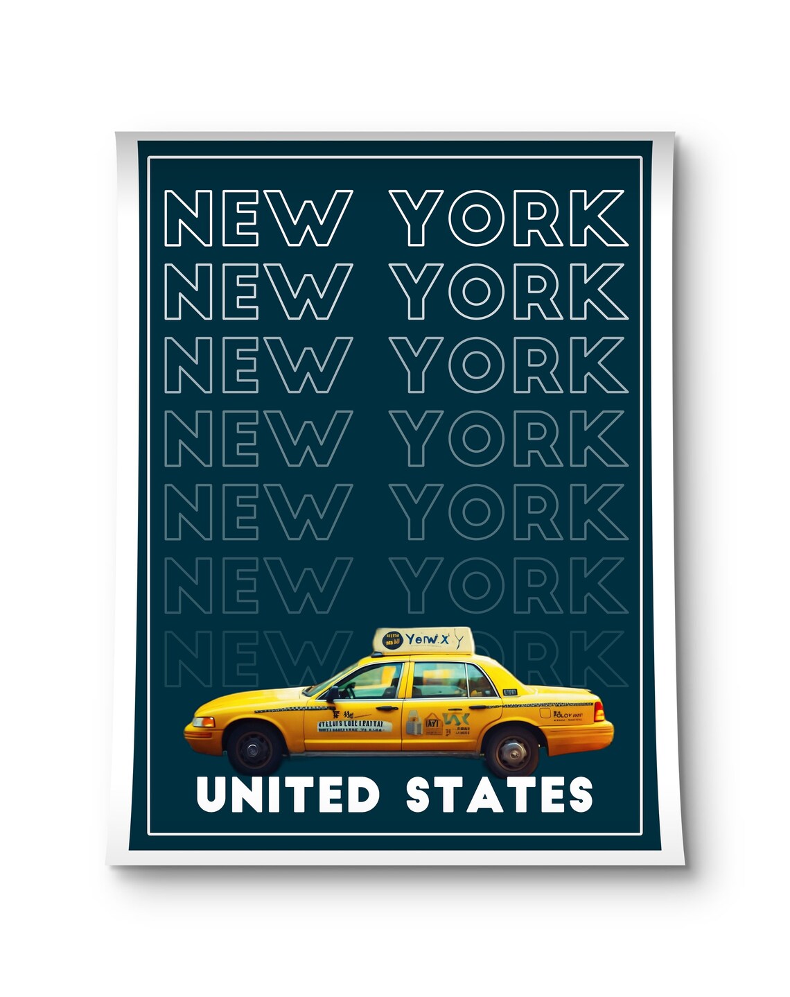 New York City Yellow Taxi Cab United States Iconic Street Art Poster