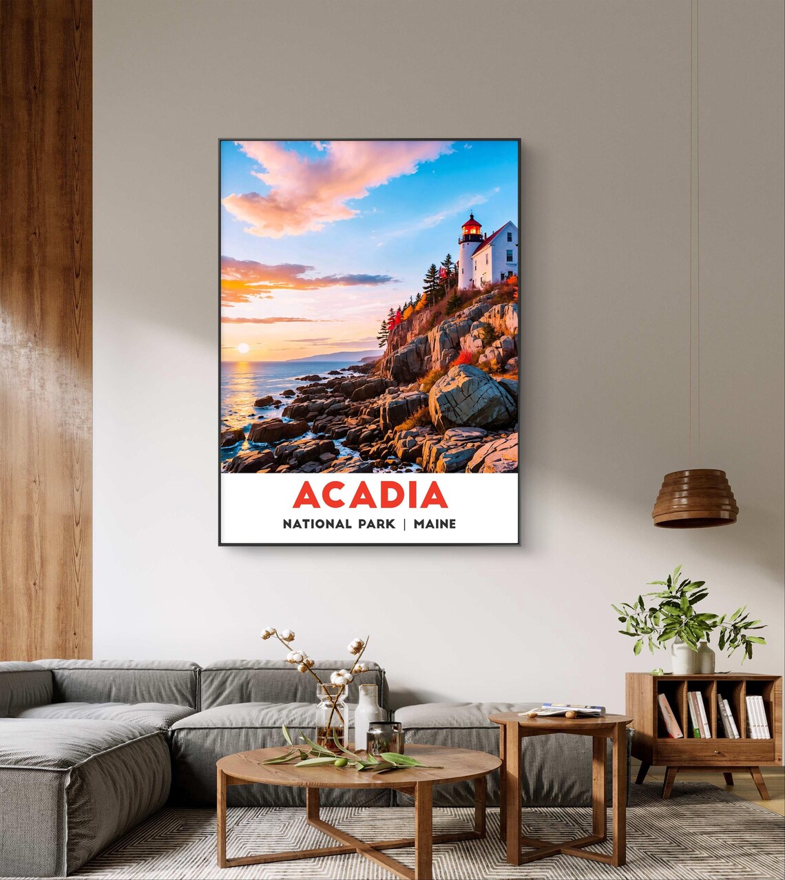 Acadia Maine Bass Harbor Head Lighthouse Sunset Coastal Poster - Image 2