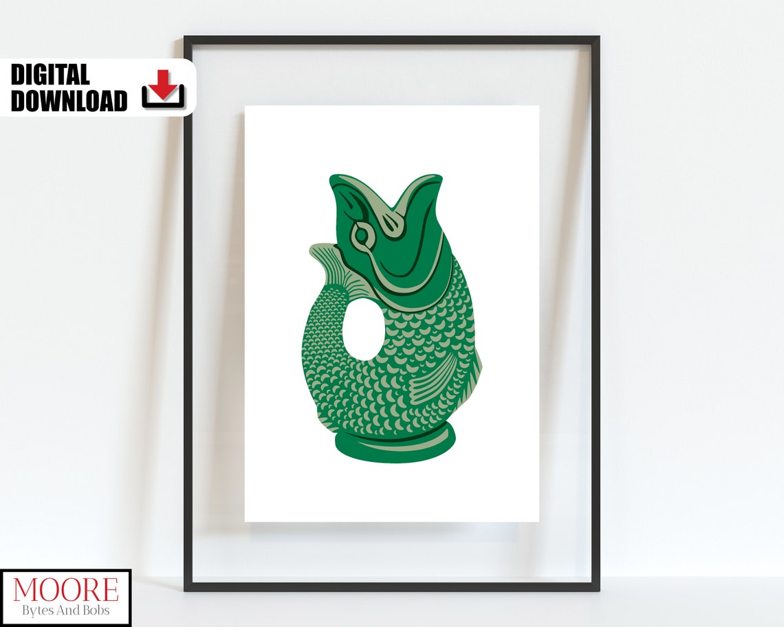 Green Gluggle Jug Kitsch Fish Pitcher Retro Kitchen Decor Poster