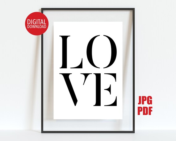 Love Poster Thanksgiving Table Decor Wall Art Black And White Typography Print Minimalist Print Masculine Style Art