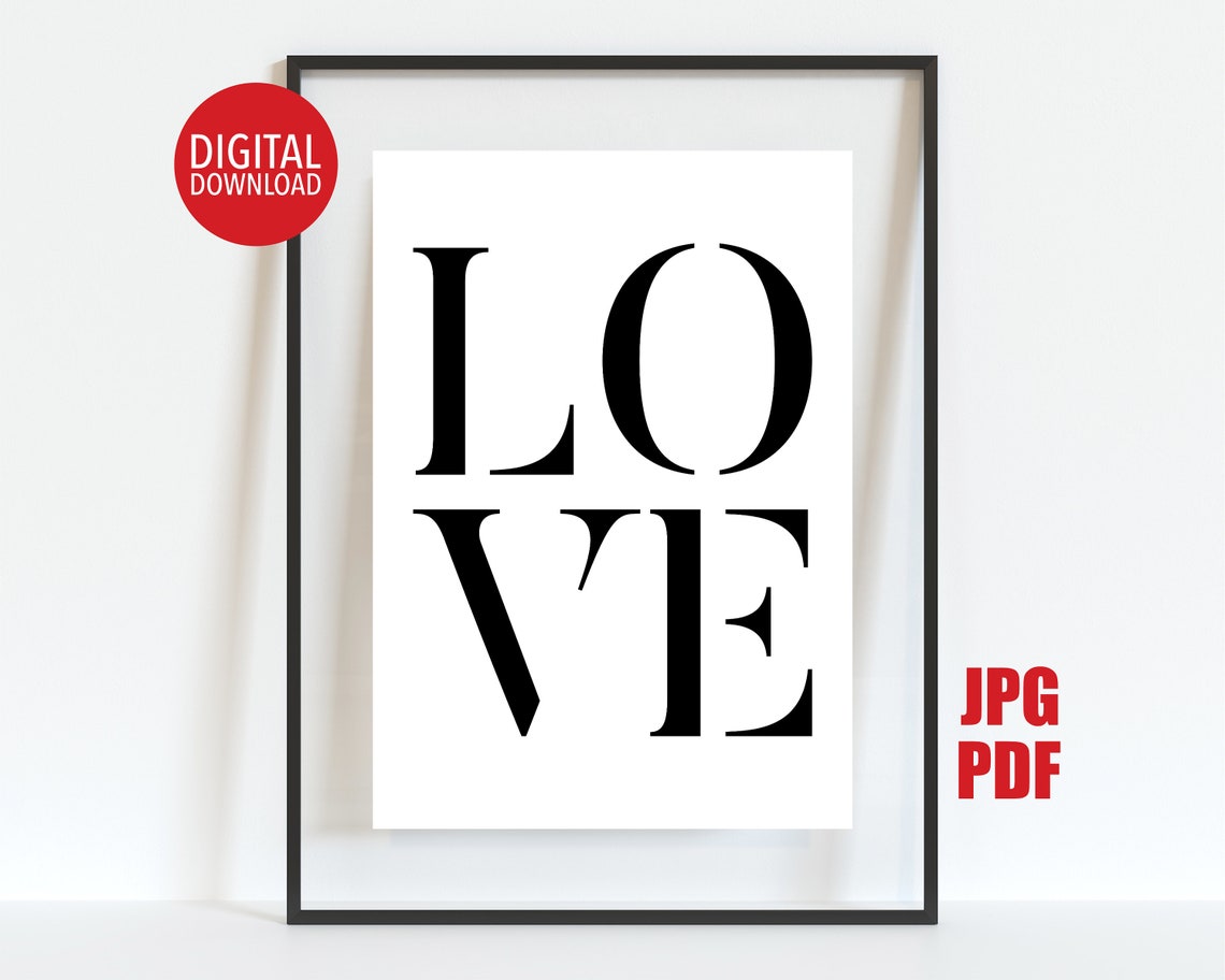 LOVE Stacked Serif Typography Minimalist Black White Romance Poster