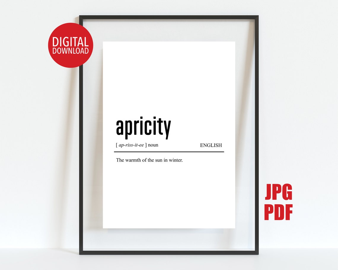 Apricity Definition Dictionary Typography Winter Sun Art Poster