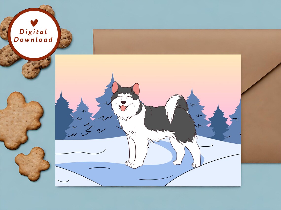 Husky Dog Card, Snowy Mountain Greeting Card