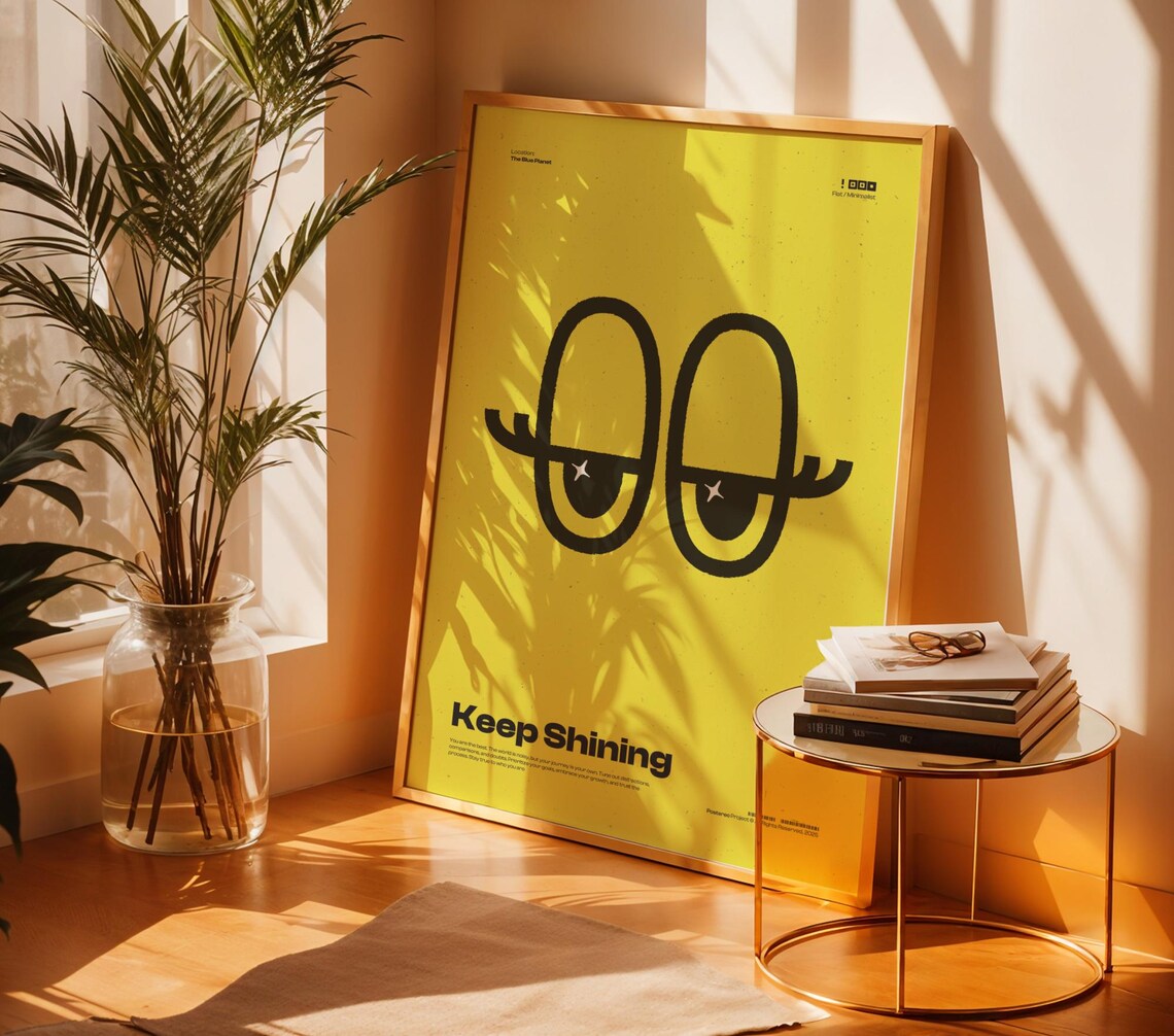 Keep Shining Bold Yellow Abstract Eye Optimistic Typography Poster