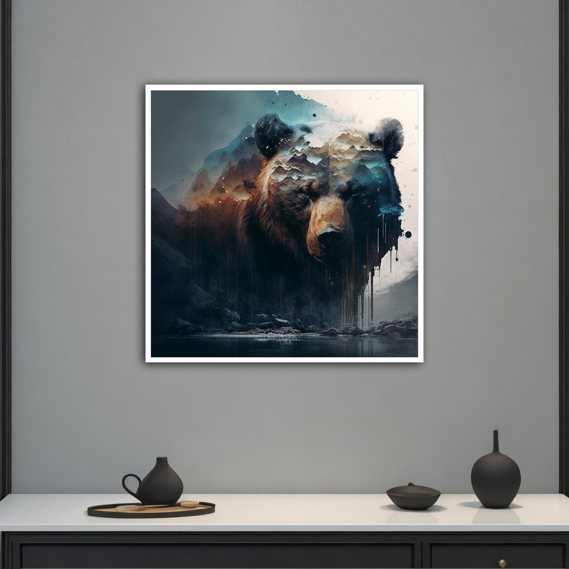 Bear Double Exposure Mountain Lake Moody Wilderness Art Poster - Image 3